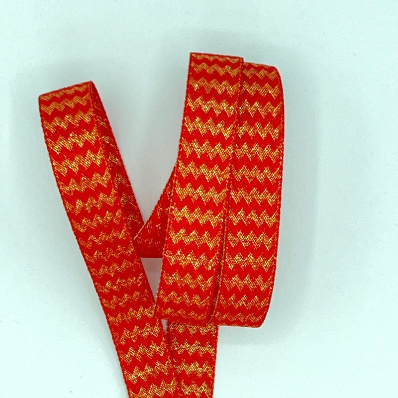 Metallic Red Chevron Holiday Ribbon - 15mm