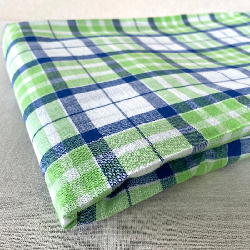 SALE! Yarn Dyed - Handwoven Plaid - Blue, Green and White
