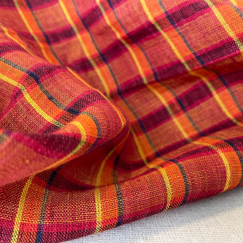 Sale! - Yarn Dyed Handwoven Linen Plaid - Red