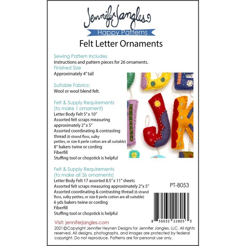 Jennifer Jangles - Happy Patterns - Felt Letter Ornaments