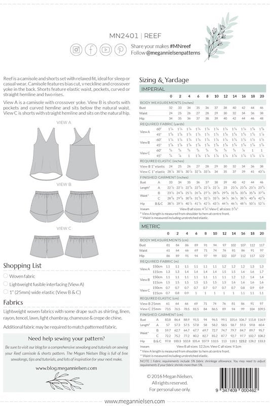 Megan Nielsen - Reef Camisole and Shorts Set - 0-20