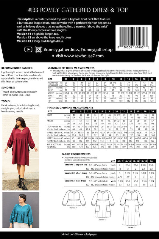 Sew House Seven - Romey Gathered Dress and Top - Various