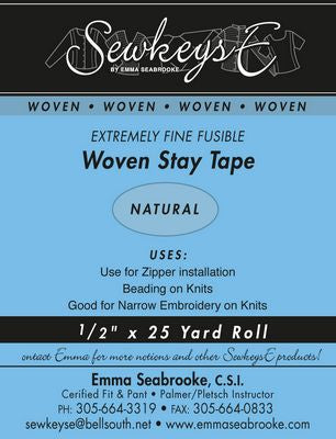 SewkeysE - Extremely Fine Woven Stay Tape - Natural - 1/2"x25yd