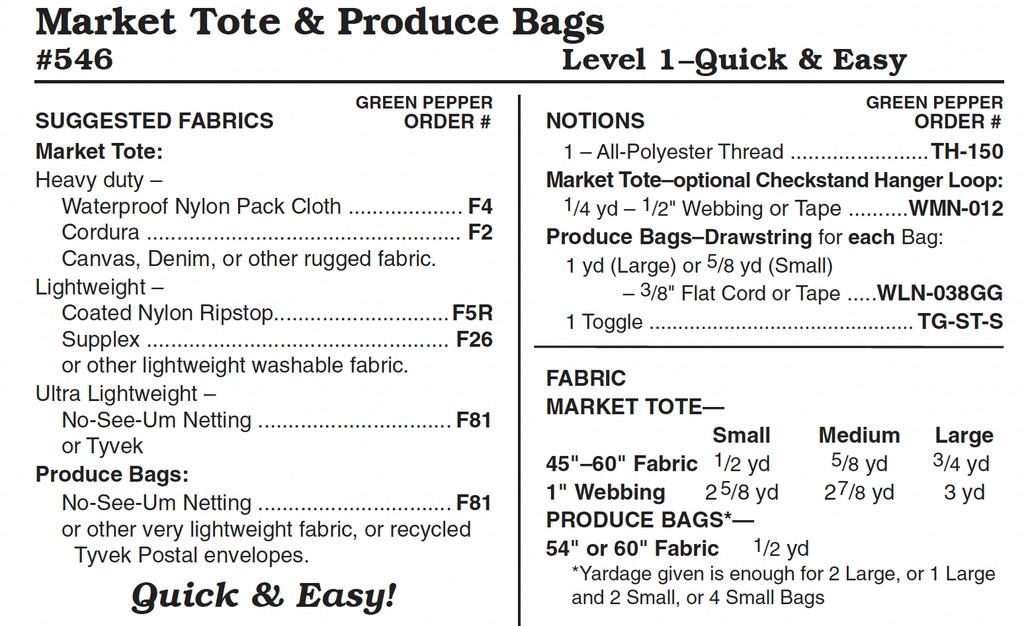 The Green Pepper - 546 - Market Tote and Produce Bags