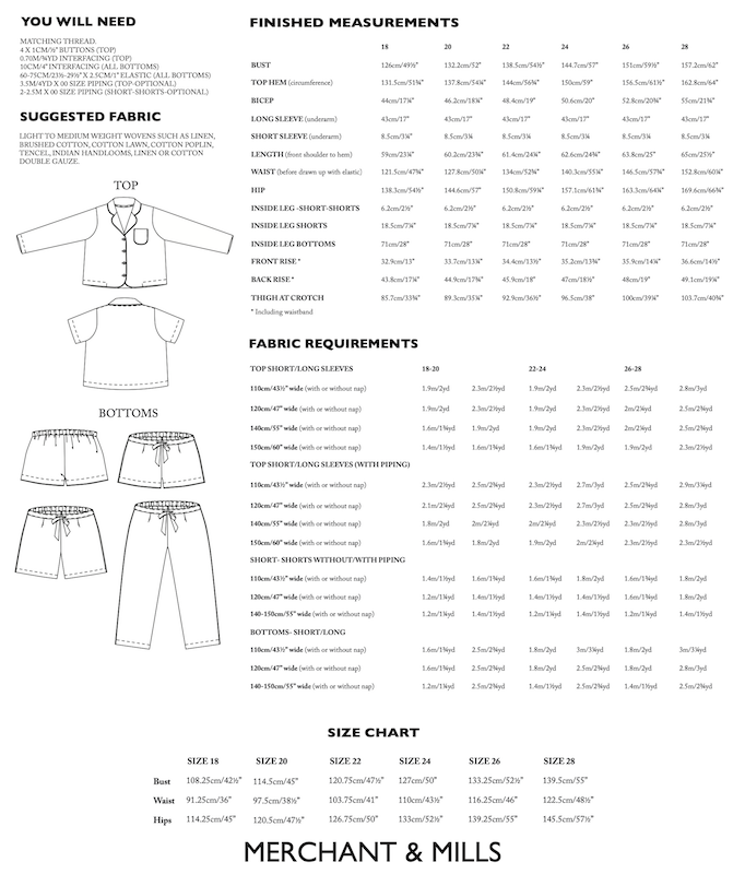 Merchant and Mills - Winnie Pajama Set - Size UK 6-18/18-28