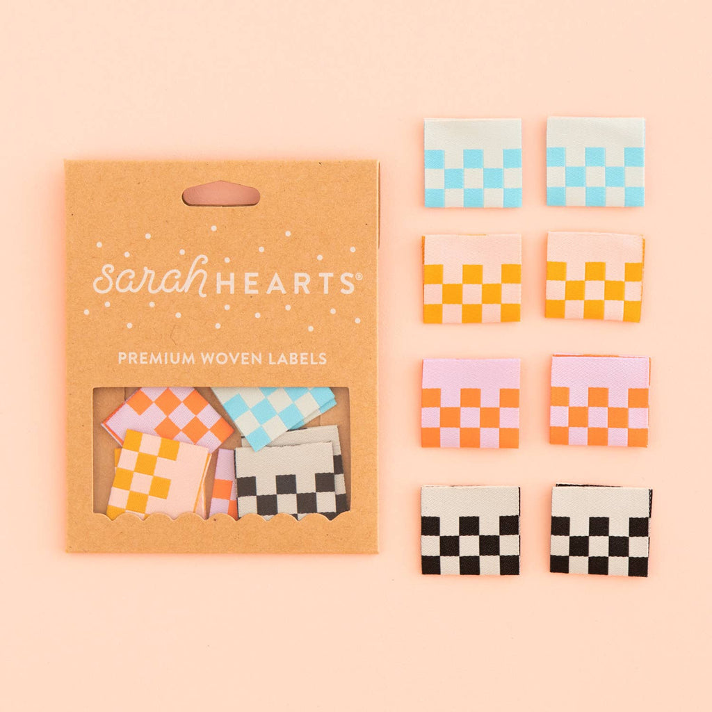 Sarah Hearts - Woven Clothing Label Tags - Checkerboard Multipack