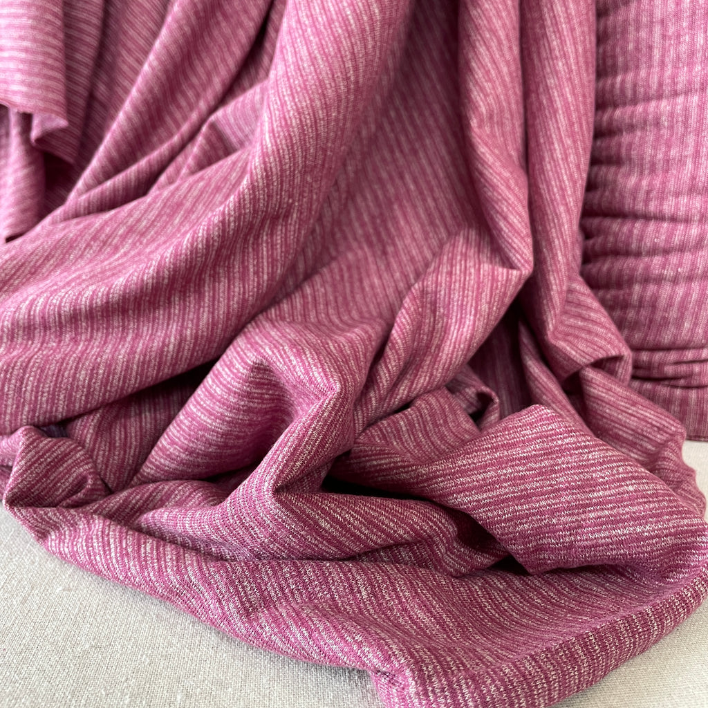Organic Cotton and Hemp Jersey - Yarn Dyed Stripes - 4.8oz. - Plum Rose/White