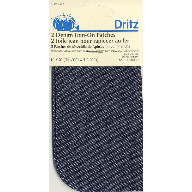 Dritz - Denim Iron-On Patches - 5"x 5" - Dark Blue