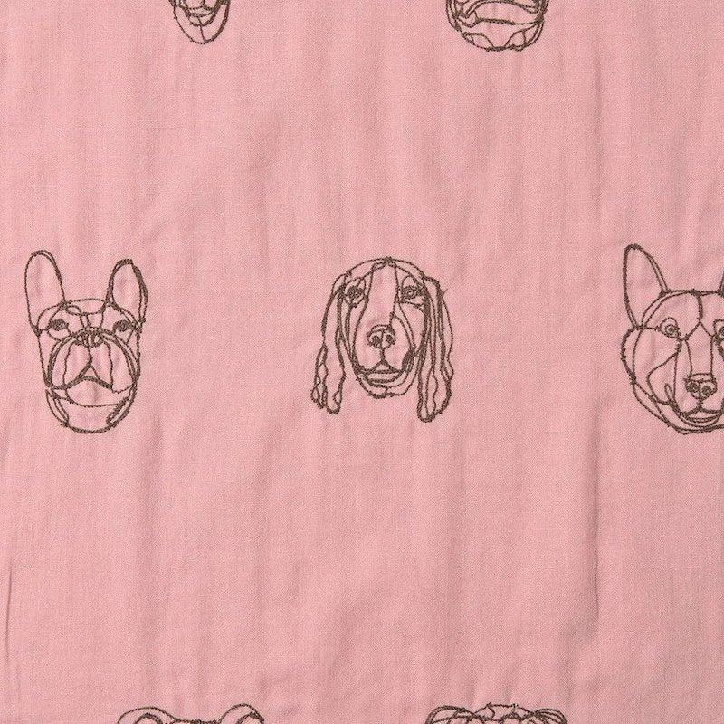 Kokka - Embroidered Double Gauze  - Hayu - Dogs - Rose