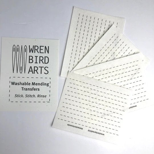 Wren Bird Arts - Washable Mending Transfers - Sashiko Style Simple Lined